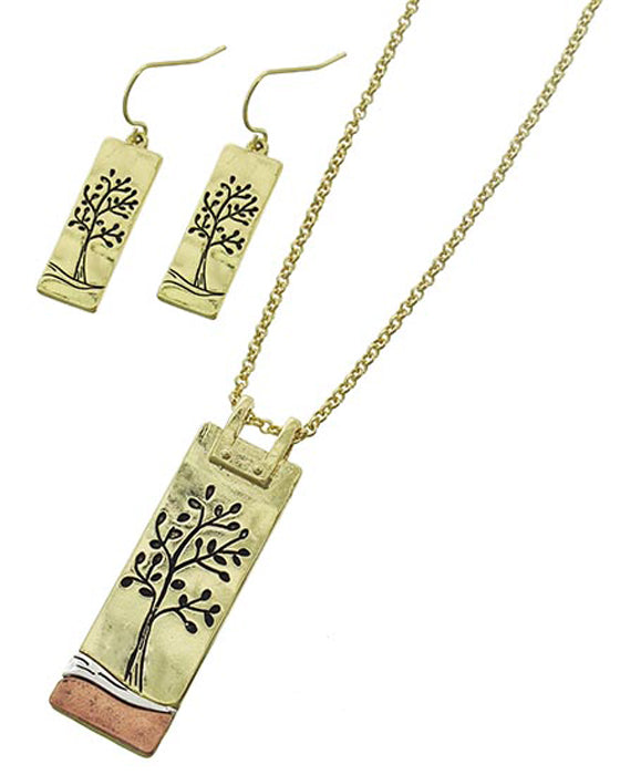 Tree Of Life - Rectangle - Gold N/E Set