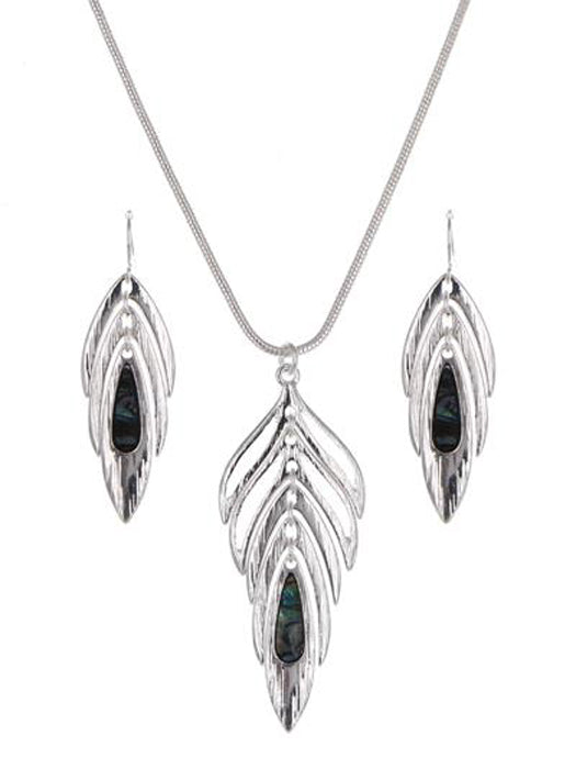 Layered "V" Feather - Silver N/E Set