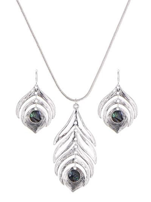 Layered "U" Feather - Silver N/E Set