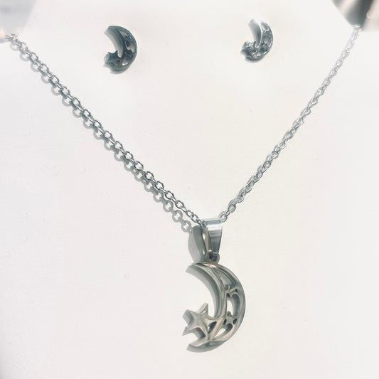 Moon/Star Necklace/Earring Set