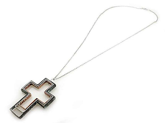 Three Large Crosses - Long Multipatina Necklace