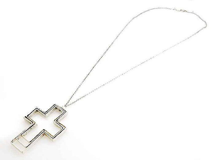 Three Large Crosses - Long Silver Necklace