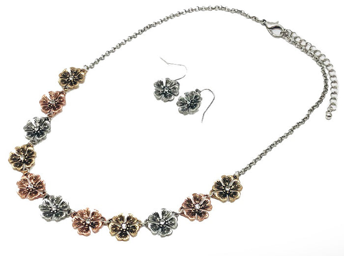 Flowers w/ Crystals Multicolor N/E Set