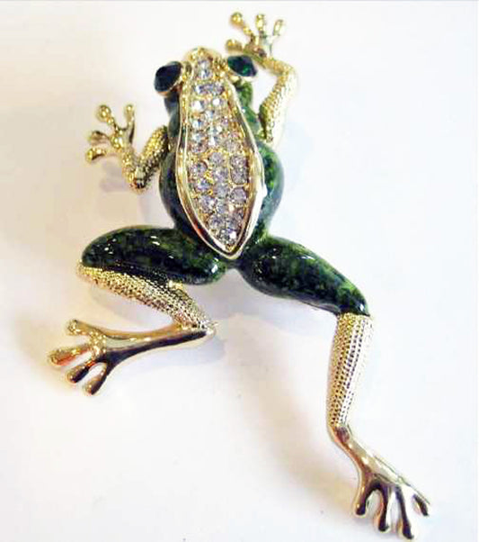 Gold & Green Climbing Frog Pin