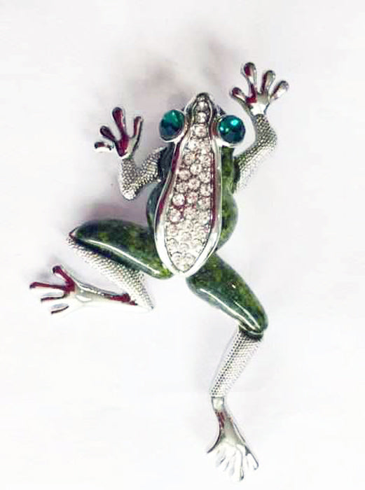 Silver & Green Climbing Frog Pin