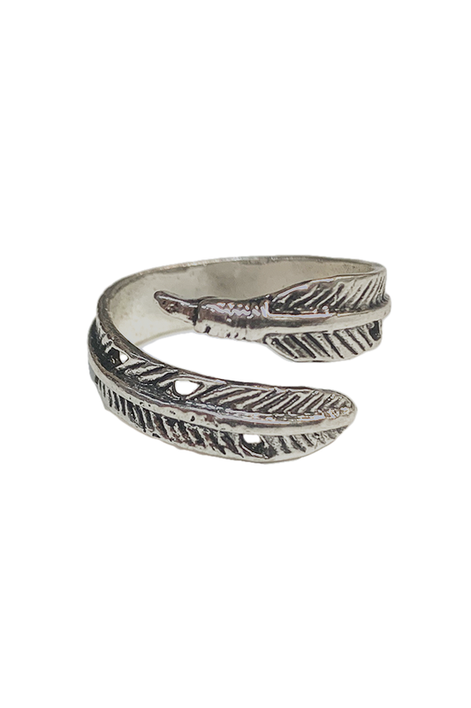 Silver Feather Adjustable Metal Ring