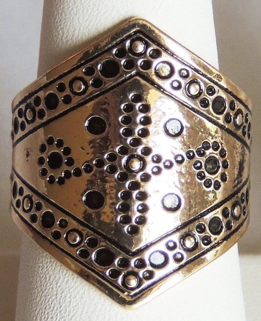 Gold Large Diamond Shape Adjustable Metal Ring