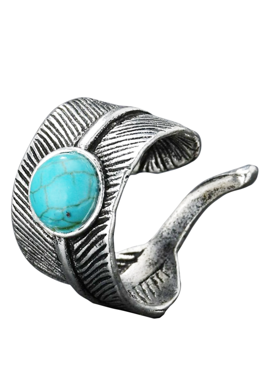 Silver Feather w/ Turquoise Stone Adjustable Metal Ring
