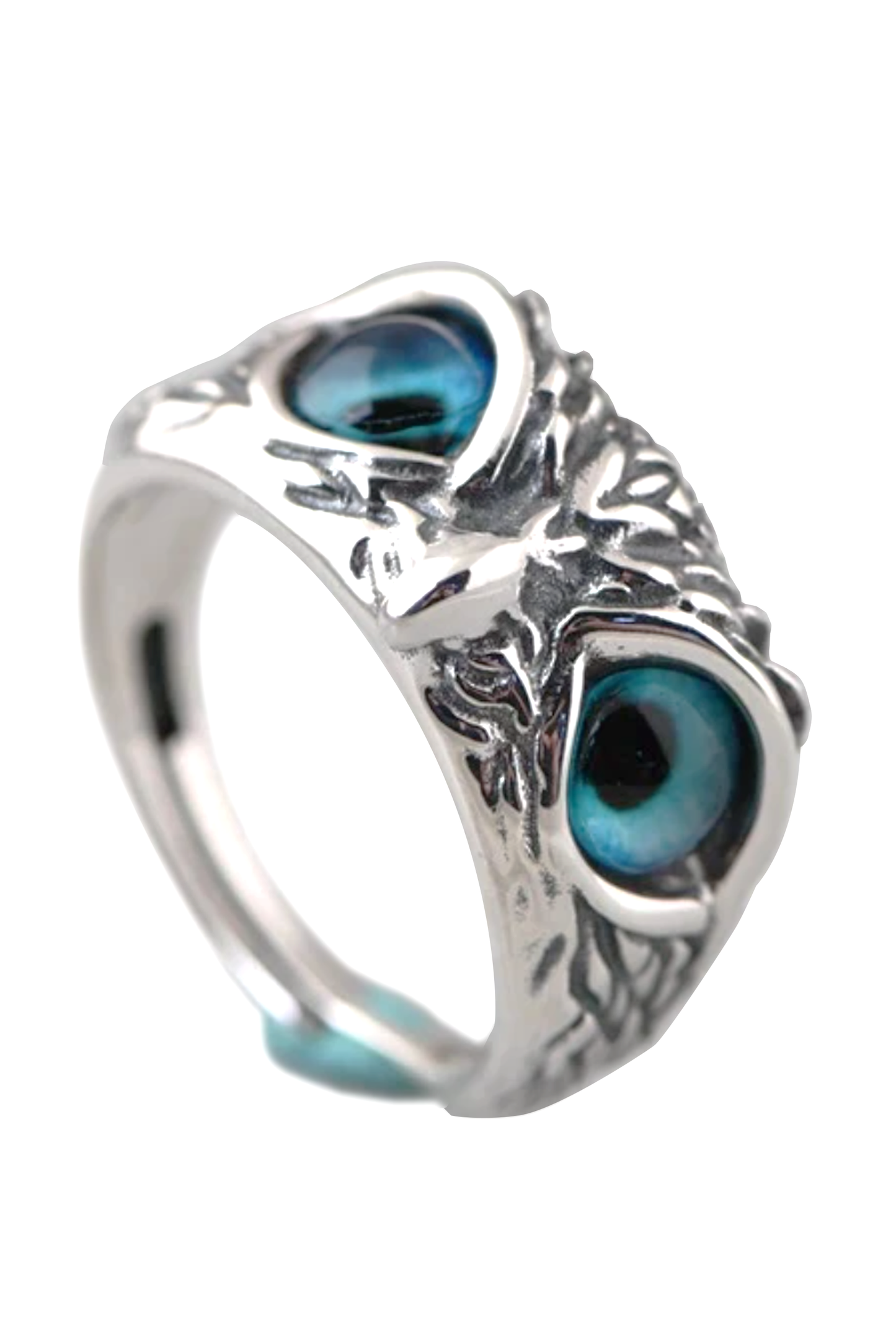 Silver Owl w/ Blue Eyes Adjustable Metal Ring