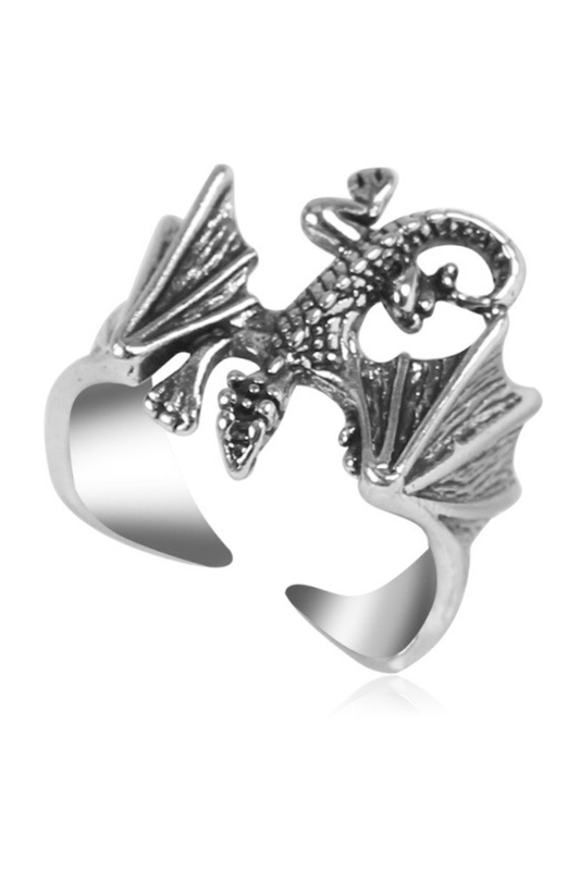 Silver Dragon w/ Wings Adjustable Metal Ring