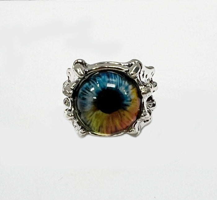 Colored Animal Eye Adjustable Metal Ring