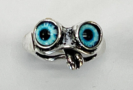 Frog w/ Blue Eyes - Movable Tongue Adjustable Metal Ring