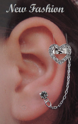 Crystal Heart - Ear Cuff W/ Post Earring.