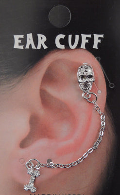 Skull W/ Bone - Double Post Earring w/ Chain.