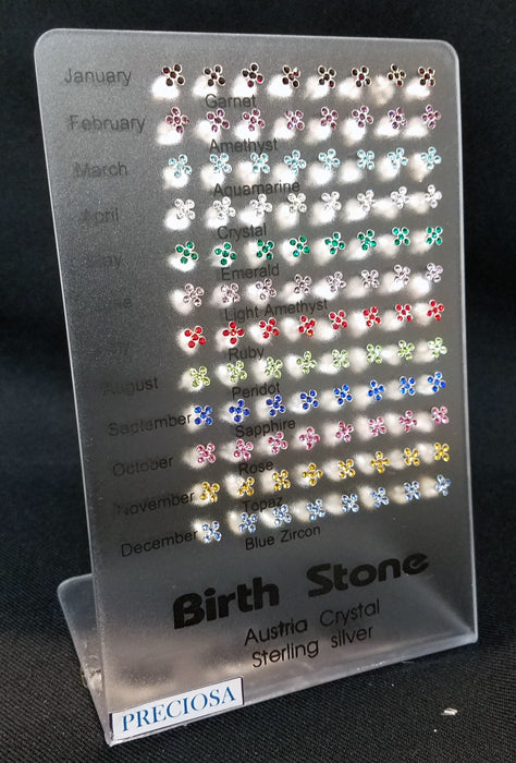 Birthstone Flower Sterling Silver Post Earrings