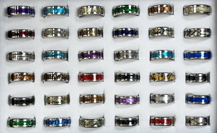 Silver Band w/ Colored Shells Stainless Ring