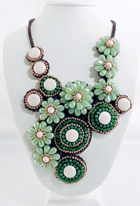 "S" Design Green & White Stone Necklace